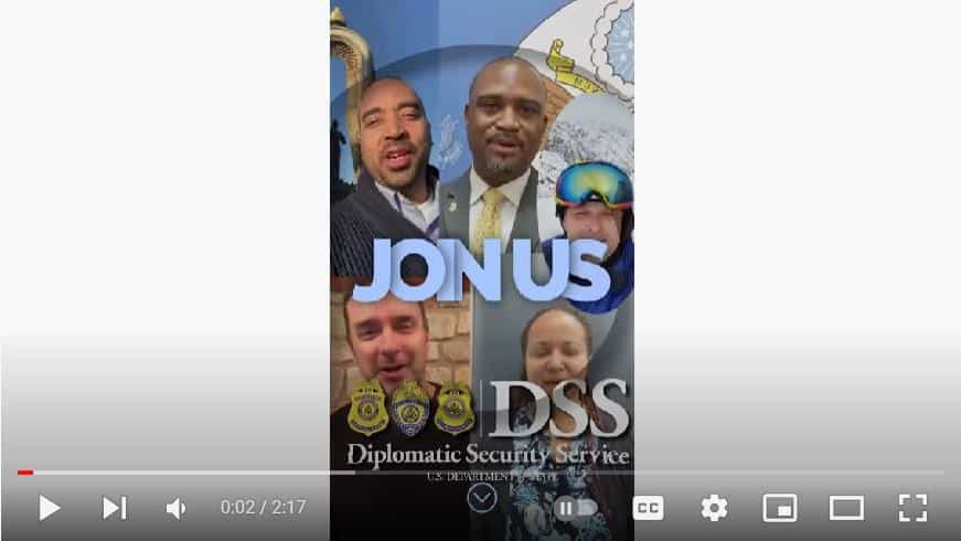 Screenshot of "Join DSS as a Special Agent" video showing Special Agents.