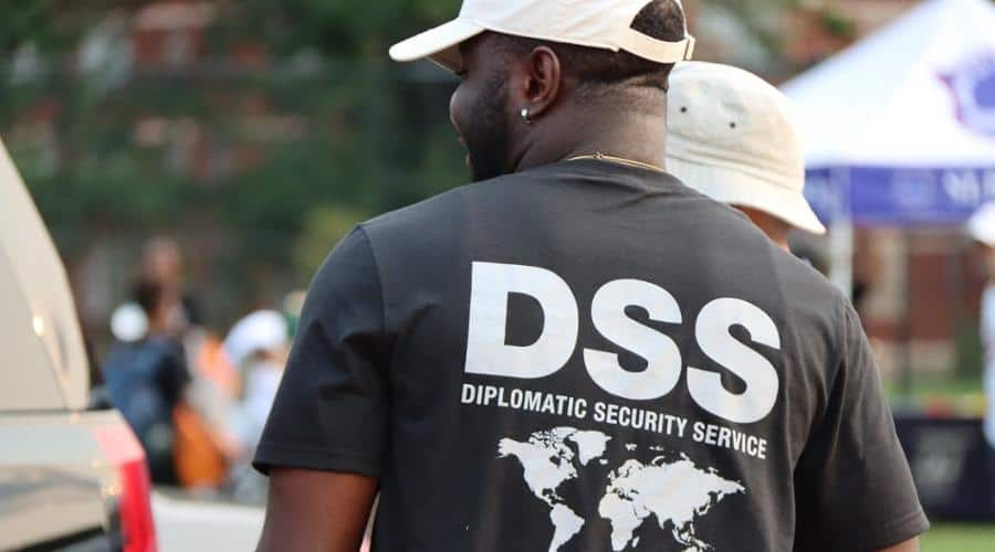 Back of a DSS Special Agent with logo t-shirt